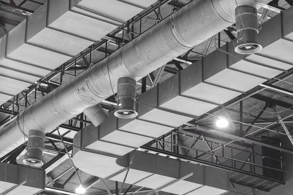 HVAC air duct system and connected ductwork